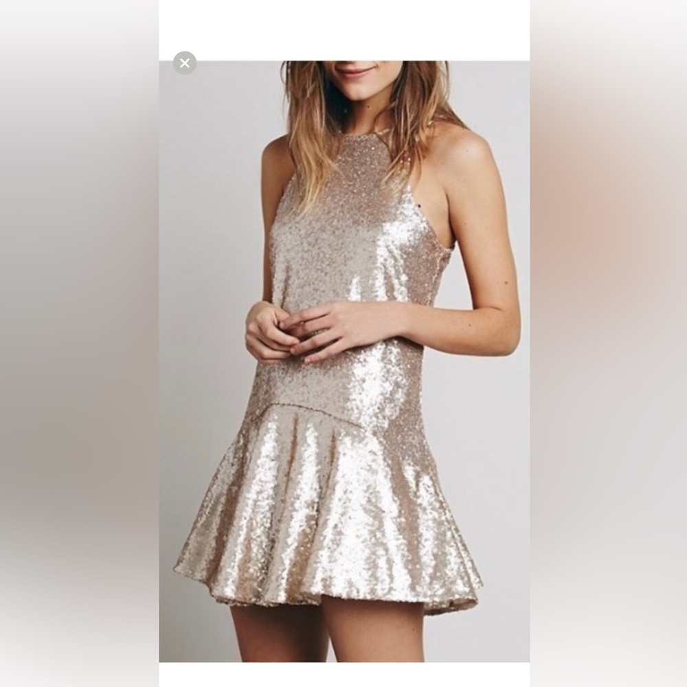 Free People Liquid Shine Gold Sequin Dress